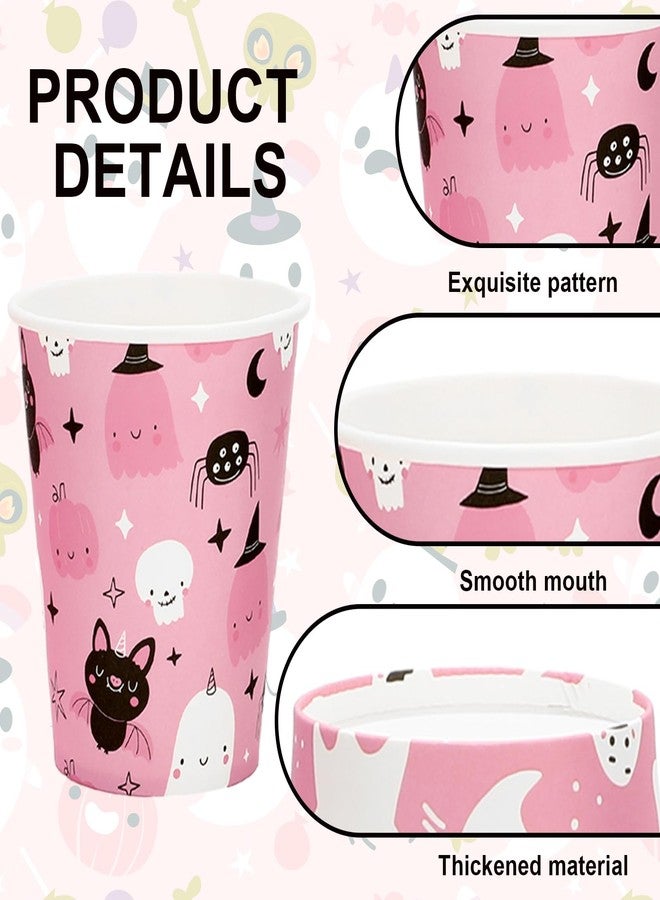 وولاين مجموعة أكواب ورقية من والين، 100 قطعة، بتصميم أشباح الهالوين، سعة 9 أونصة، باللونين الوردي والأسود، بتصميم أشباح وخفافيش لطيفة، أكواب حفلات مخيفة للاستخدام مرة واحدة، مثالية للمشروبات الساخنة والباردة، مناسبة لحفلات الهالوين وأعياد الميلاد وحفلات استقبال المولود. - Image 3